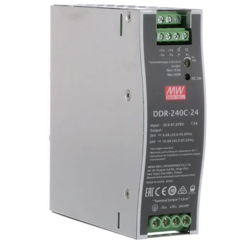 DDR-240C-24 Преобразователь: DC/DC; 240Вт; Uвх:33,6-67,2.В; Uвых:24ВDC; Iвых:10А, Mean Well DDR-240C-24 Преобразователь: DC/DC; 240Вт; Uвх:33,6-67,2.В; Uвых:24ВDC; Iвых:10А, Mean Well